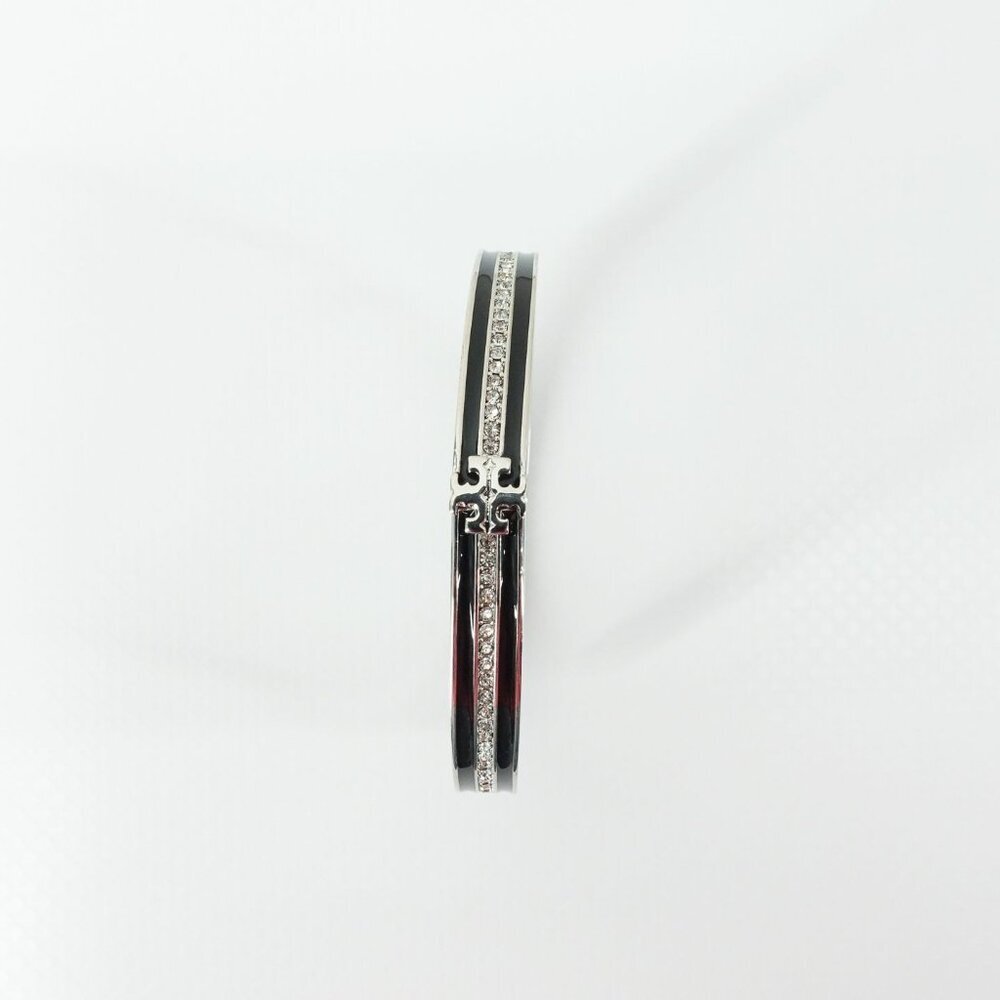 Tory Burch Kira Pave Enamel Hinge Bracelet Black/ Silver OS - Picture 3 of 14